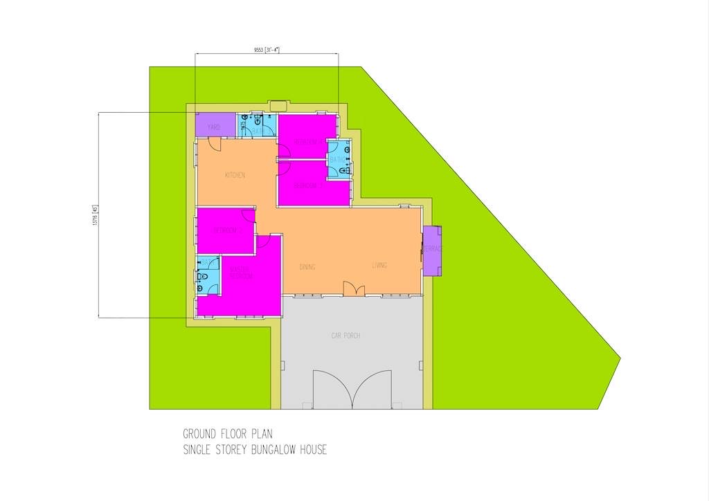 Ground floor plan for the single storey bungalow at Bandar Botani Jasin