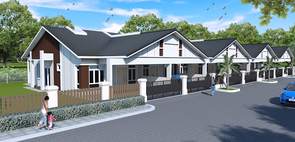 Artist's impression of the single storey terrace homes at Bandar Botani Jasin