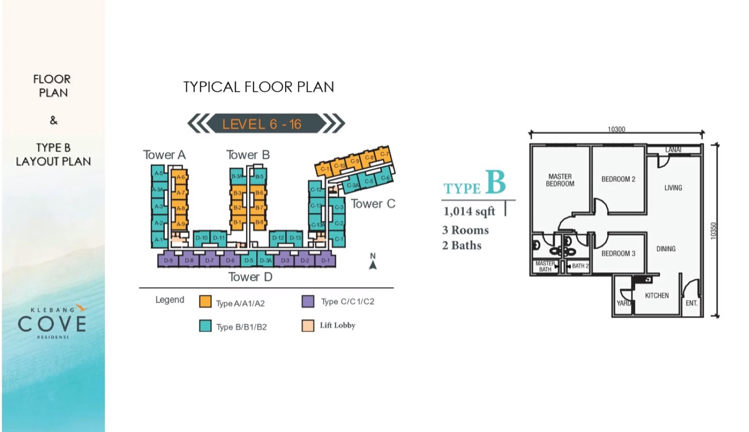 Klebang Cove Type B floor plan, 1,014 square feet