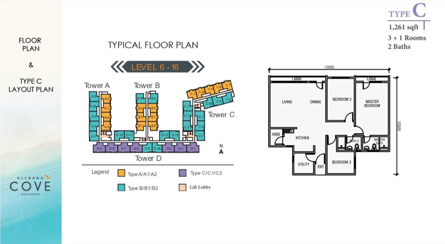 Klebang Cove Type C floor plan, 1,261 square feet