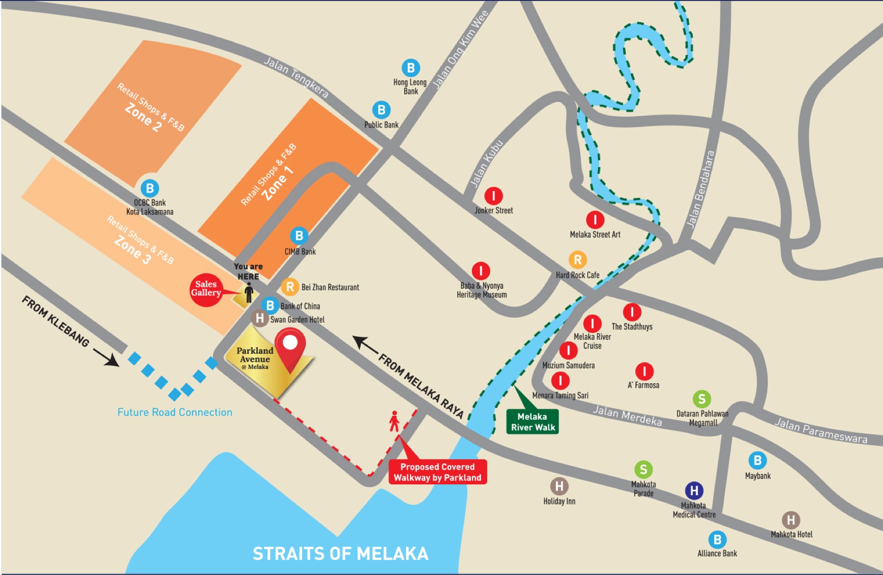 Location map showing Parkland Avenue at Kota Syahbandar, Melaka