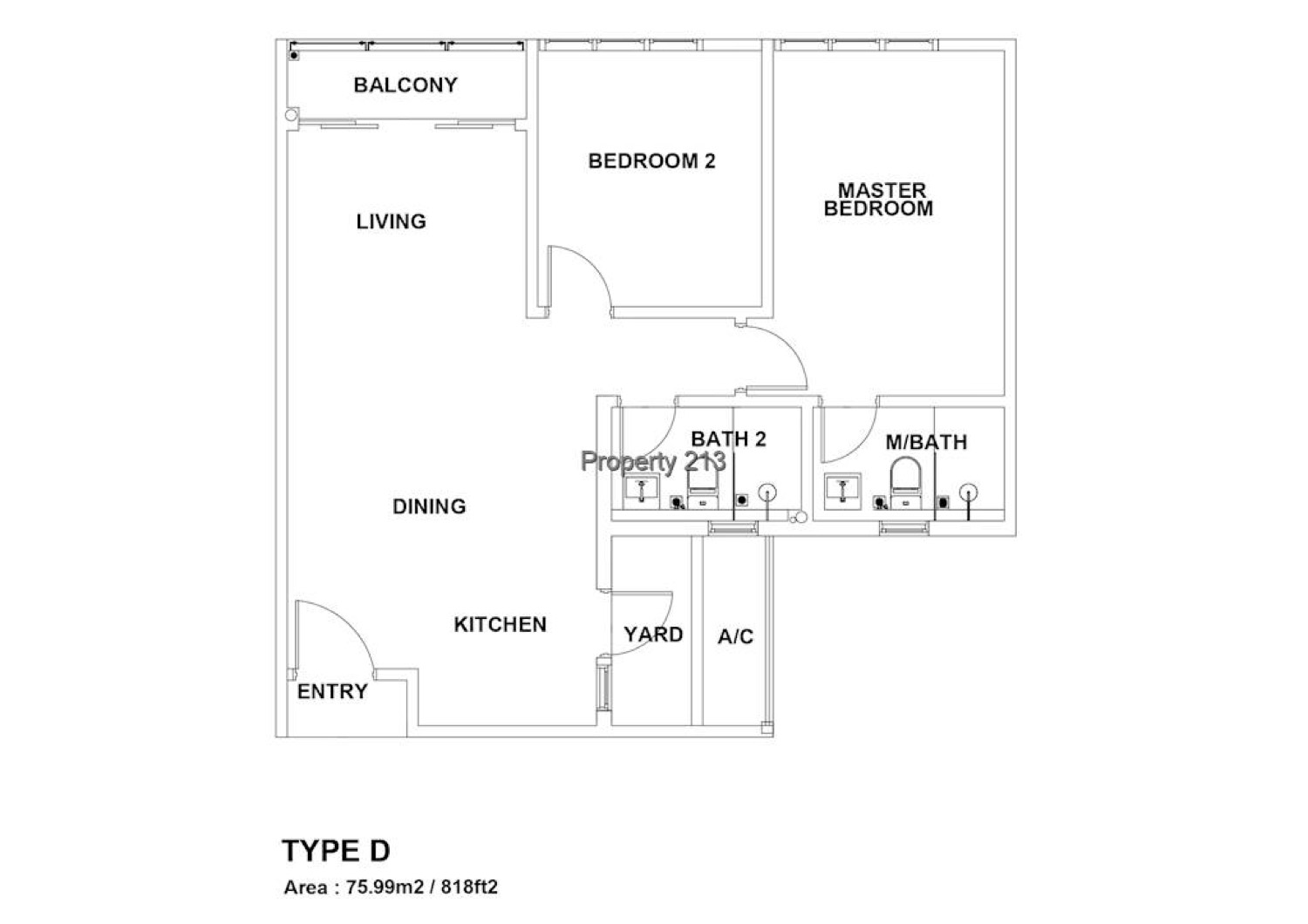 Parkland Avenue Tower B Type D residence floor plan, 818 square feet