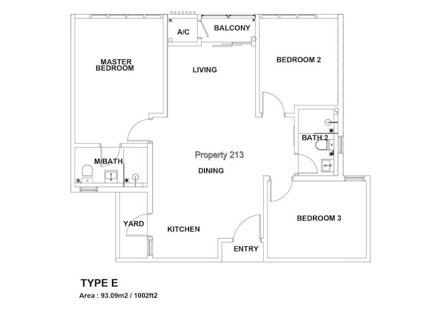 Parkland Avenue Tower B Type E residence floor plan, 1,002 square feet