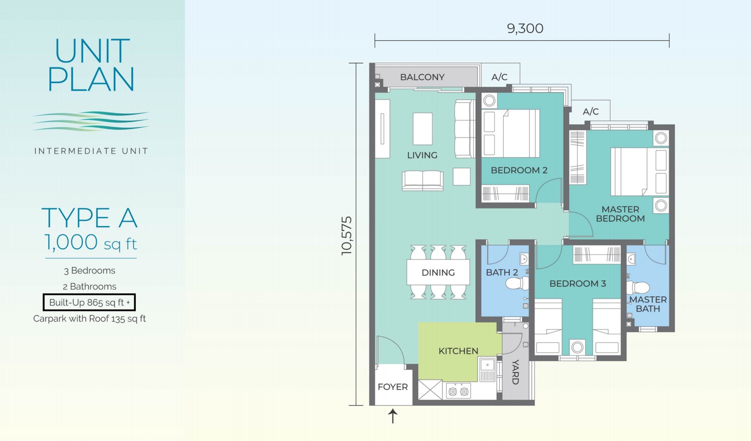 Sri Serindit Type A floor plan, 856 square feet
