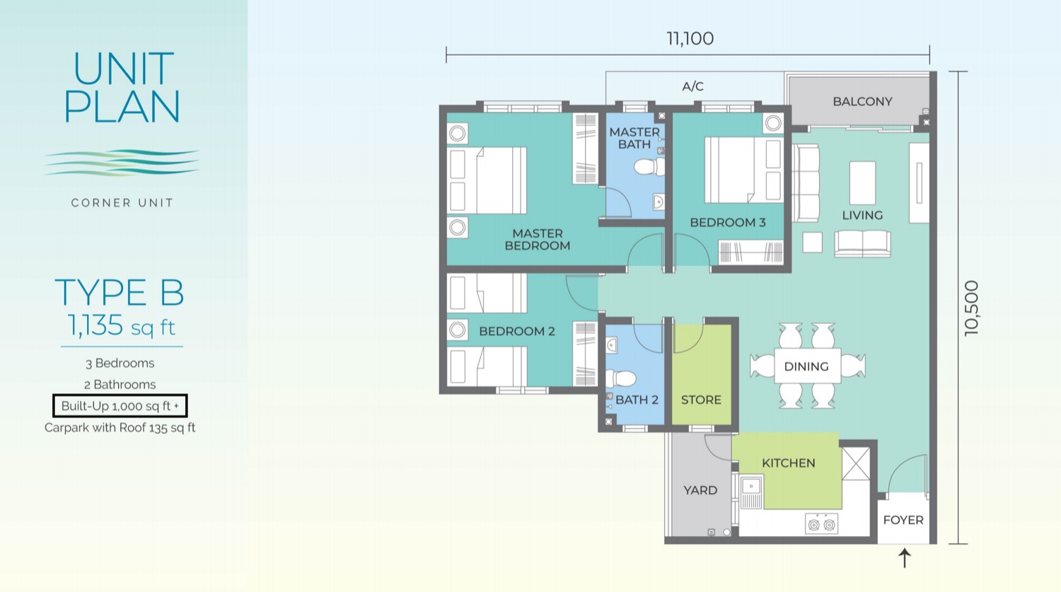 Sri Serindit Type B floor plan, 1,000 square feet