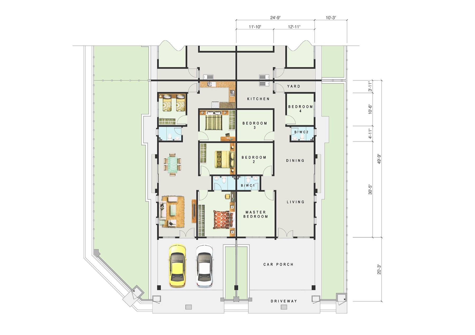 Ground floor plan for the single storey cluster house at Taman Gapam Perdana